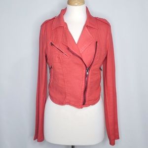 Free People sz 6 Linen Blend Moto Cropped Jacket